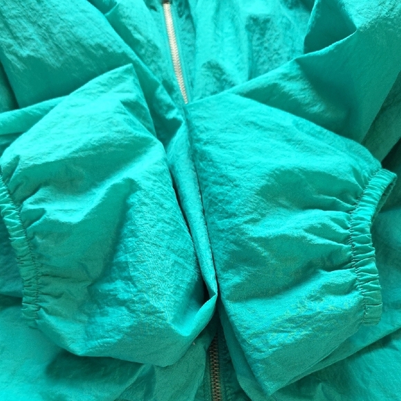 FP Oversized Teal Zip-Up Bomber Lined Windbreaker Jacket Size Small - Picture 7 of 13